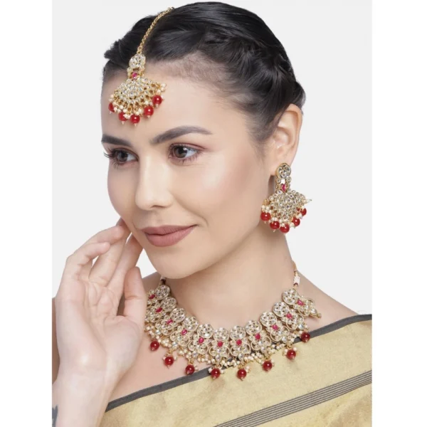 Women's Rose Gold Plated Alloy Necklace & Earings Set (Red) - Image 2
