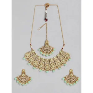 Women's Rose Gold Plated Alloy Necklace & Earings Set (Light Green)