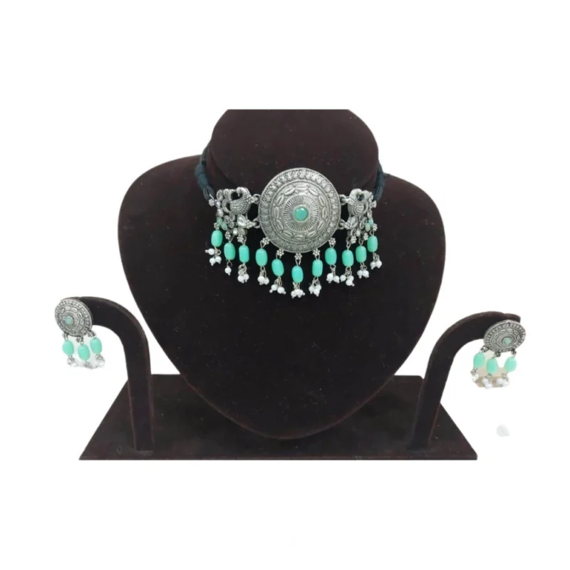 Alternative view of Women's Rose Gold Plated Alloy Necklace & Earings Set (Light Green)