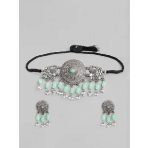 Women's Rose Gold Plated Alloy Necklace & Earings Set (Light Green)