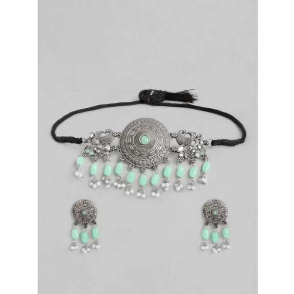 Women's Rose Gold Plated Alloy Necklace & Earings Set (Light Green)