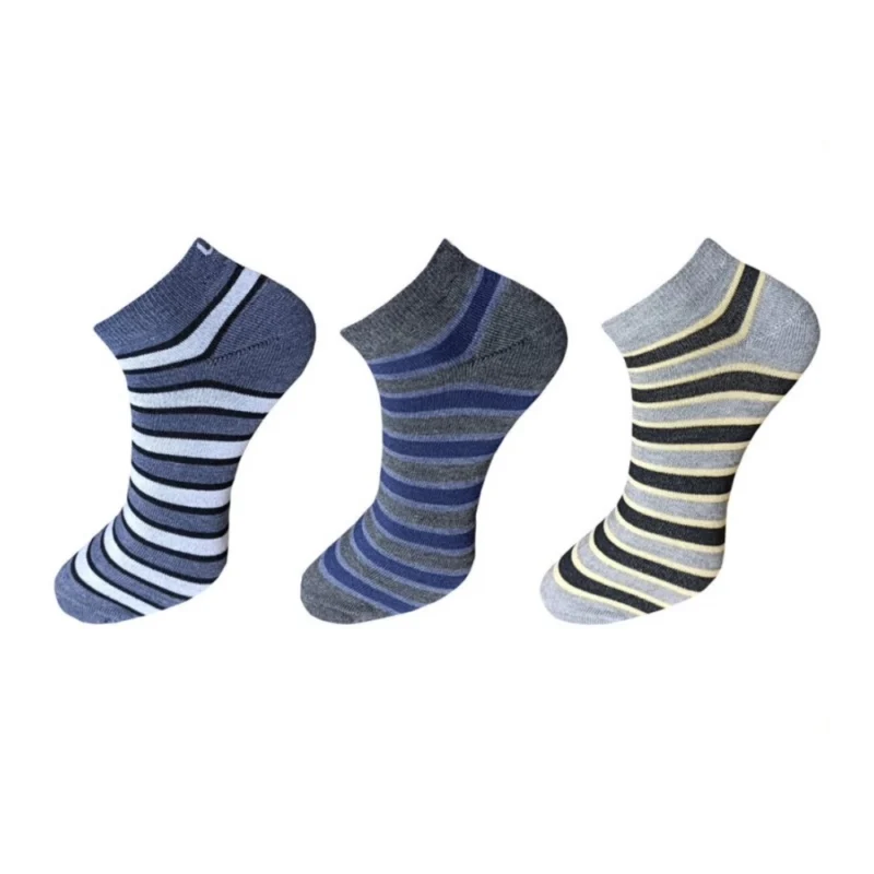 3_Pair Set Unisex Casual Cotton Striped Ankle Length Socks (Multicolor)