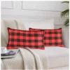 Pack Of_2 Cotton Checkered Cushion Cover With Blanket Stitch (Red & Black, Size:?12x20 In)