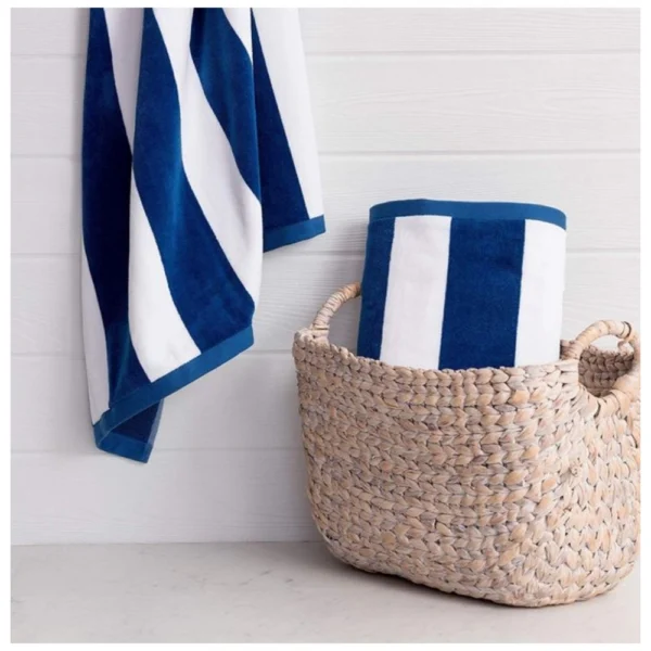 Cotton Solid Bath Towels (Blue & White, Size:?36x71 In) - Image 4