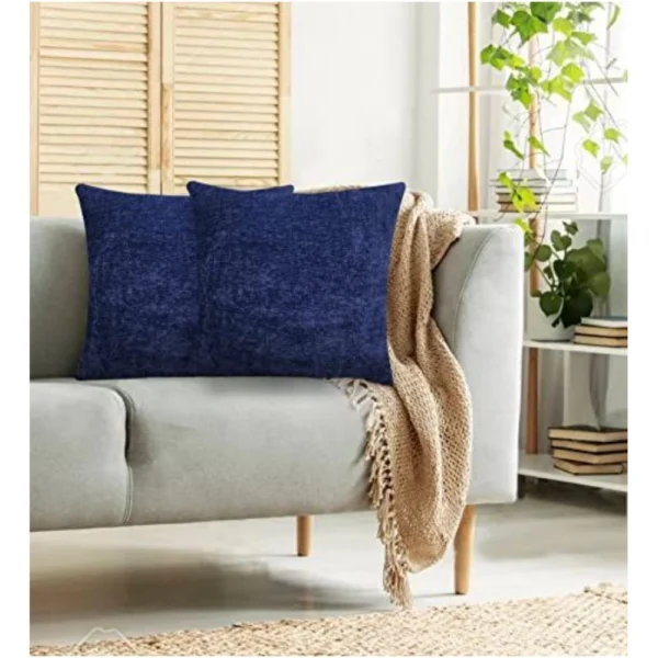 Pack Of_2 Chenille Checkered Cushion Covers (Navy Blue, Size:?18x18 In) - Image 3
