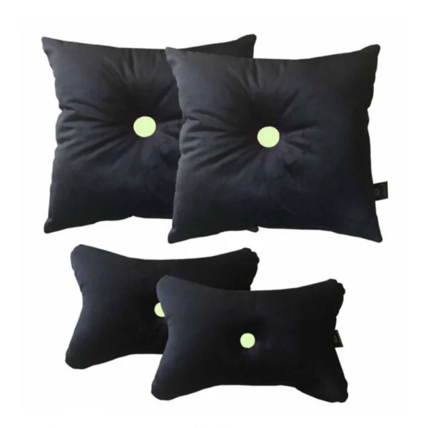 Pack Of_4 Polyester Solid Car Pillow Sets (Black & Yellow, Size:?12x12 In)