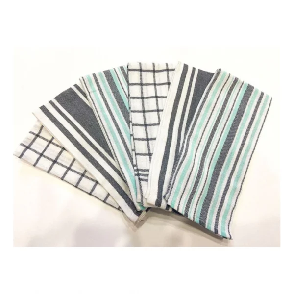 Pack Of_6 Cotton Checkered Kitchen Towel Sets (Grey, Size:?18x28 In)