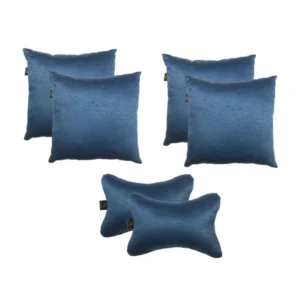 Pack Of_6 Polyester Solid Car Pillow Sets (Navy Blue, Size:?12x12 In)