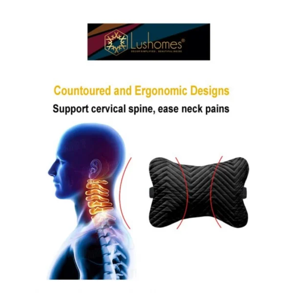 Pack Of_2 Velvet zig zag Bone Neck Pillow (Black, Size:?6x10 In) - Image 2