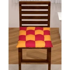 Cotton Blended Solid Chair Cushions (Red & Yellow, Size:?16x16 In)