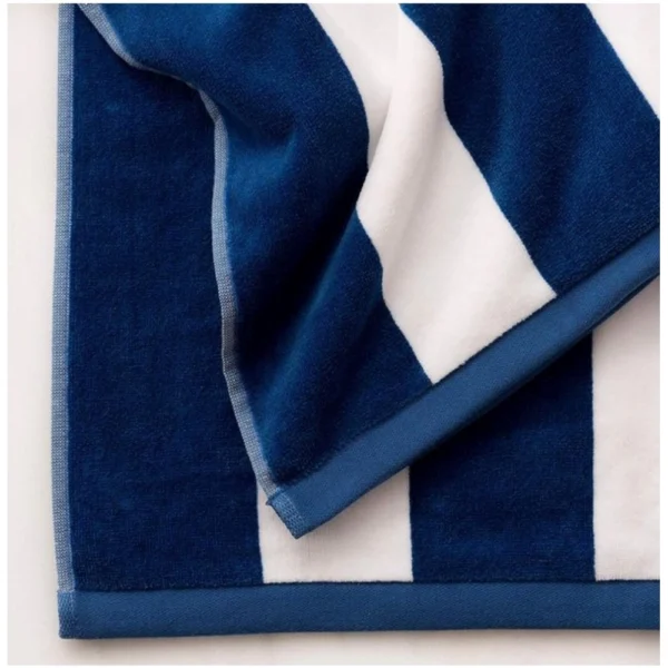 Cotton Solid Bath Towels (Blue & White, Size:?36x71 In) - Image 3