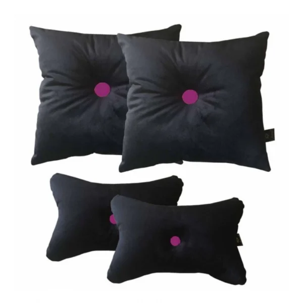 Pack Of_4 Polyester Solid Car Pillow Sets (Black & Pink, Size:?12x12 In)