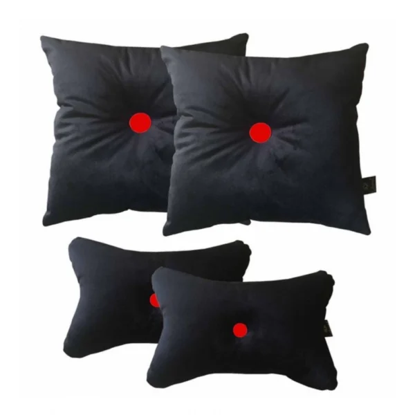 Pack Of_4 Polyester Solid Car Pillow Sets (Black & Red, Size:?12x12 In)