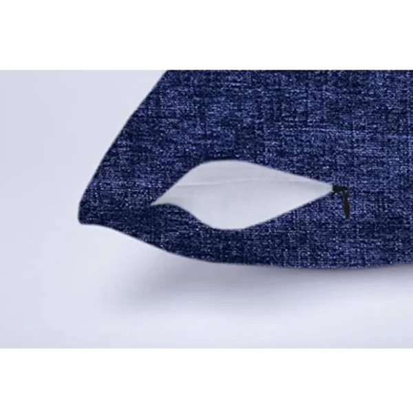 Pack Of_2 Chenille Checkered Cushion Covers (Navy Blue, Size:?18x18 In) - Image 2