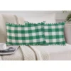Pack Of_2 Cotton Checkered Cushion Cover With Pom Pom (Green, Size:?12x20 In)