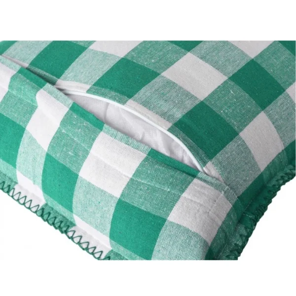 Pack Of_2 Cotton Checkered Cushion Cover With Blanket Stitch (Green, Size:?12x20 In) - Image 2