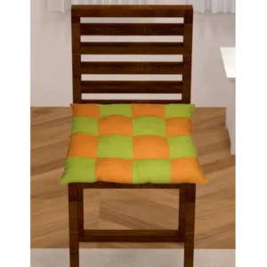 Cotton Blended Solid Chair Cushions (Green & Mustard, Size:?16x16 In)