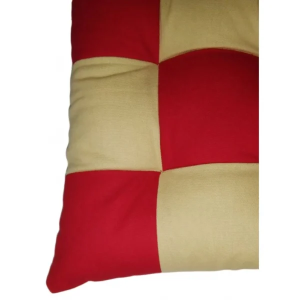 Cotton Blended Solid Chair Cushions (Red & Beige, Size:?16x16 In) - Image 2
