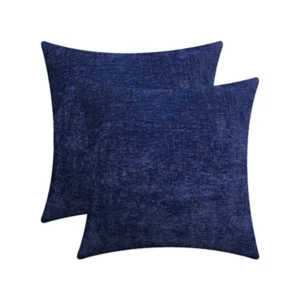 Pack Of_2 Chenille Checkered Cushion Covers (Navy Blue, Size:?18x18 In)