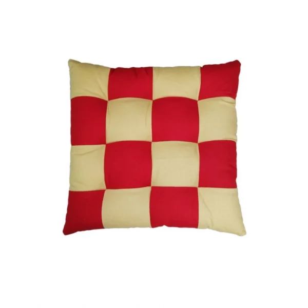 Cotton Blended Solid Chair Cushions (Red & Beige, Size:?16x16 In) - Image 4