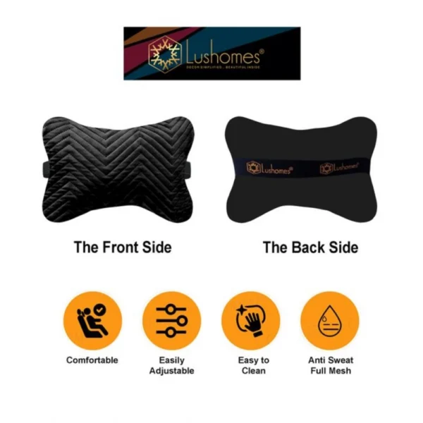 Pack Of_2 Velvet zig zag Bone Neck Pillow (Black, Size:?6x10 In) - Image 3