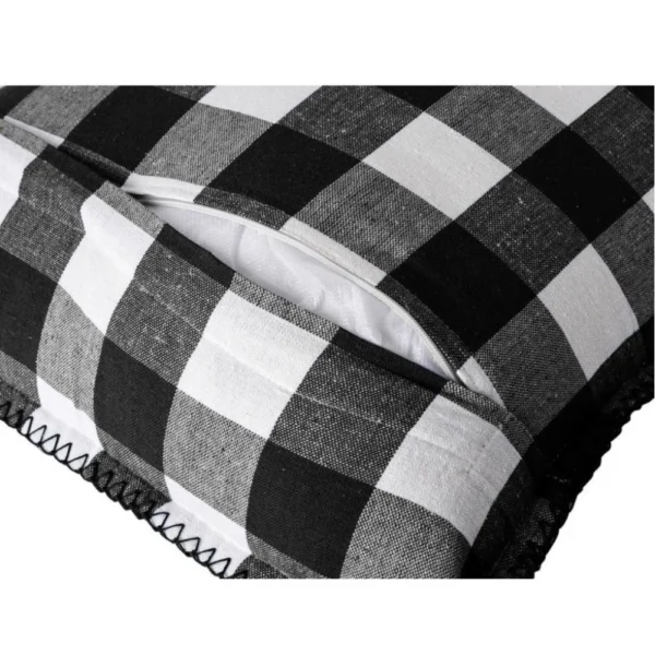 Pack Of_2 Cotton Checkered Cushion Cover With Blanket Stitch (Black, Size:?12x20 In) - Image 2