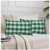 Pack Of_2 Cotton Checkered Cushion Cover With Blanket Stitch (Green, Size:?12x20 In)