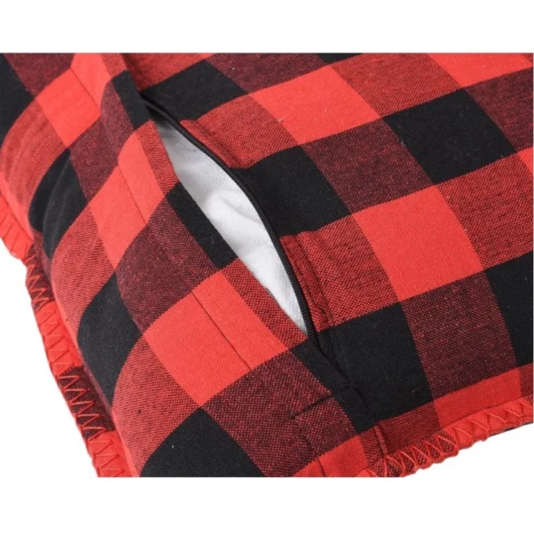 Pack Of_2 Cotton Checkered Cushion Cover With Blanket Stitch (Red & Black, Size:?12x20 In) - Image 3