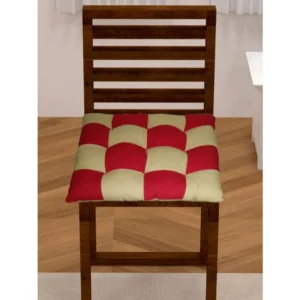 Cotton Blended Solid Chair Cushions (Red & Beige, Size:?16x16 In)