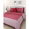 Cotton Printed Queen Size Bedsheet With 2 Pillow Covers (Pink, 90x100 Inch)