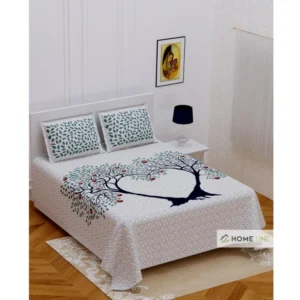 Cotton Printed Queen Size Bedsheet With 2 Pillow Covers (White, 90x100 Inch)