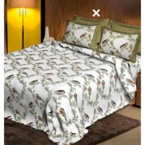 Cotton Printed Queen Size Bedsheet With 2 Pillow Covers (White, 90x100 Inch)