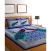 Cotton Printed Queen Size Bedsheet With 2 Pillow Covers (Blue, 90x100 Inch)