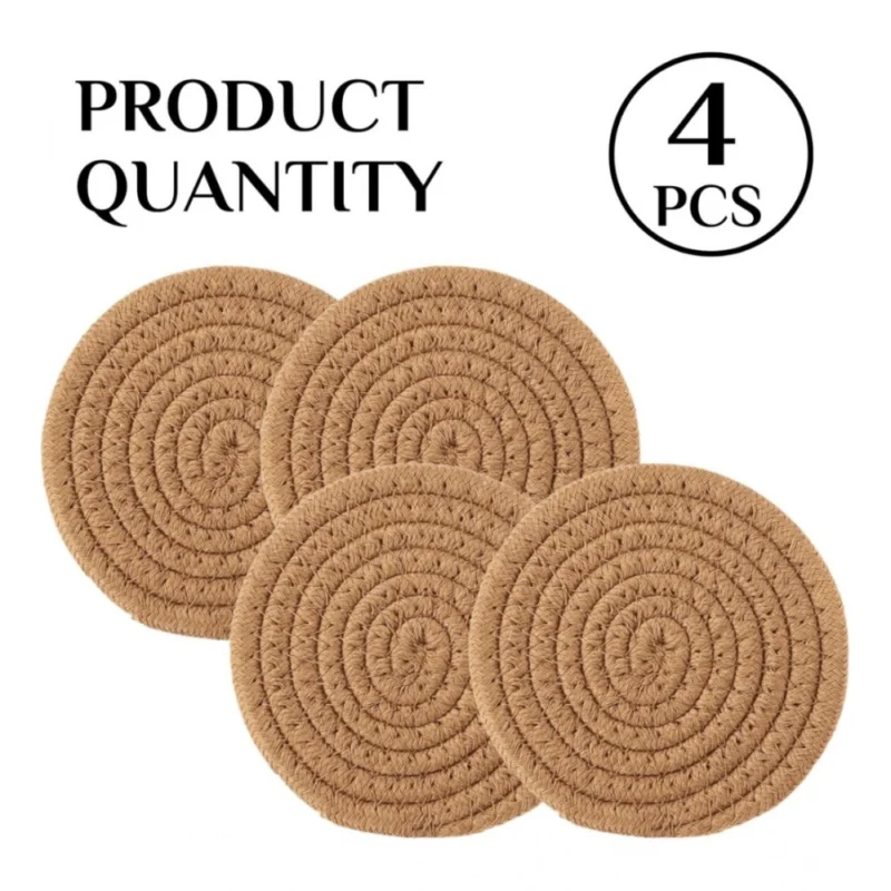 Cotton Rope Drink Coasters 4 Pcs Set (Beige)