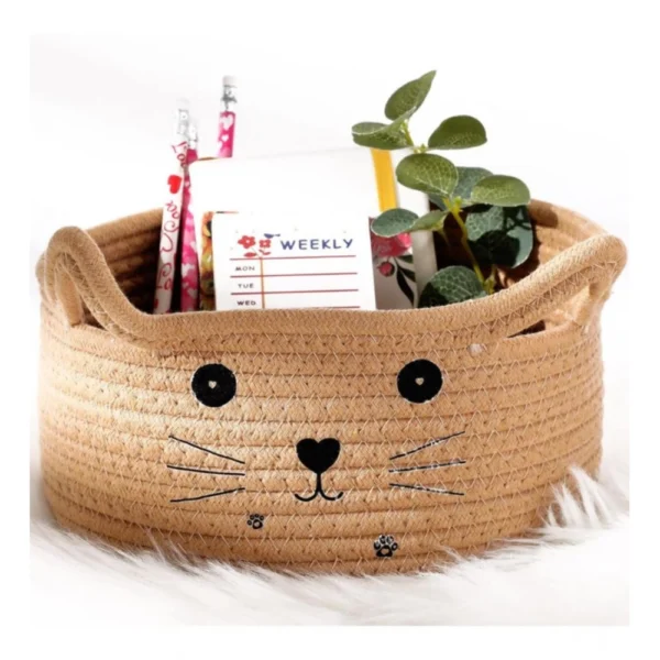 Cotton Small Cat With Face Basket Pack of 1 (Beige) - Image 4