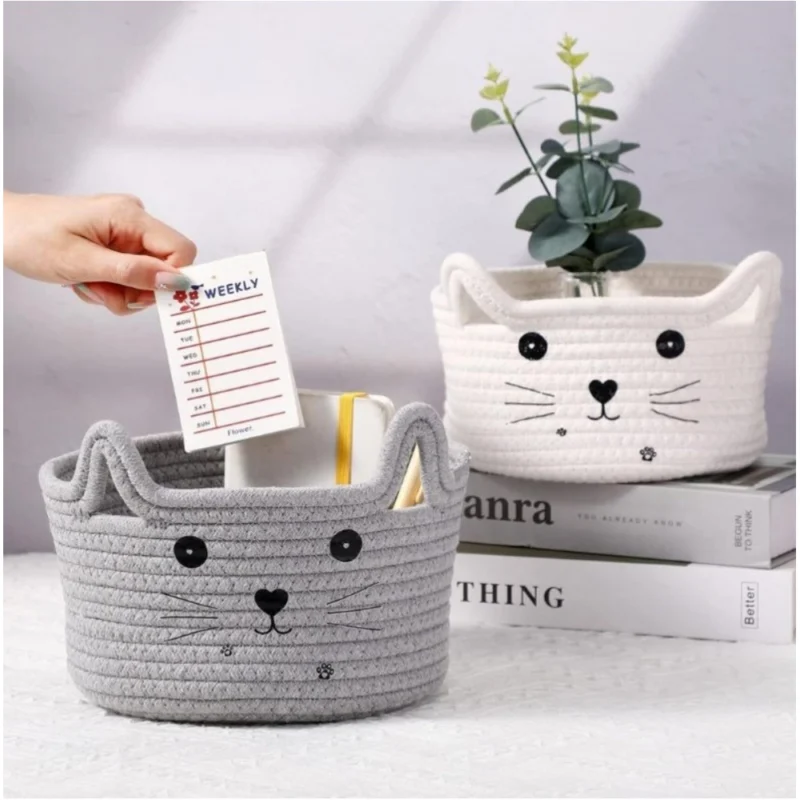 Alternative view of Cotton Small Cat With Face Basket Pack of 1 (Grey)
