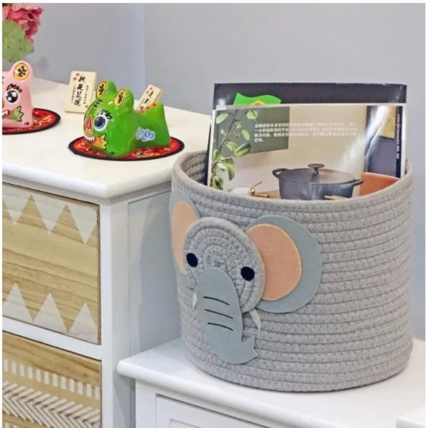Cotton Elephant Basket 10x8 Inch Pack of 1 (Grey) - Image 4