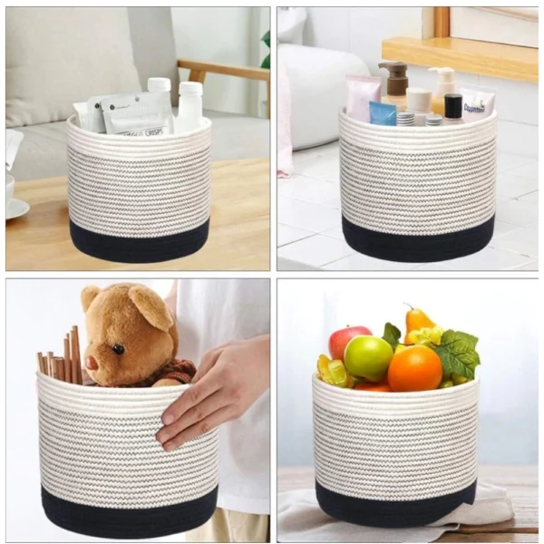 Cotton Large Woven Storage Basket 10x10 Inch Pack of 1 (White) - Image 4