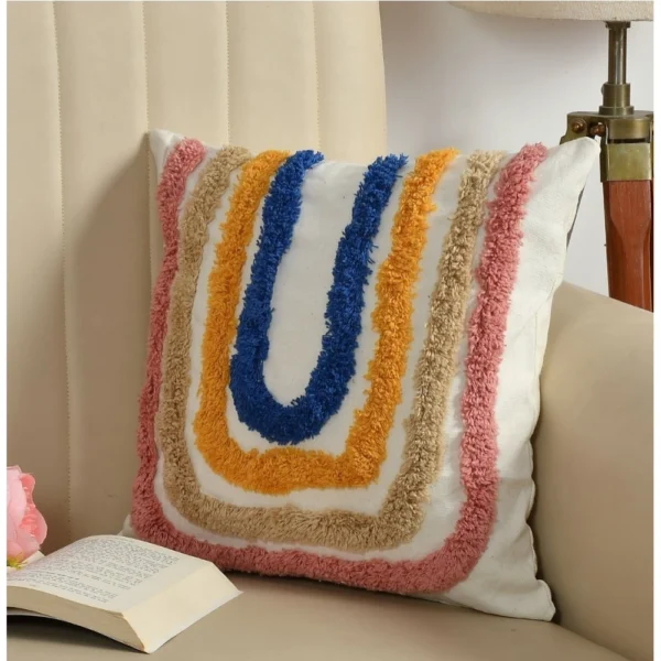 Cotton Tufted Cushion Pillow Cover 16x16 Inch Pack of 2 (Ranibow) - Image 4