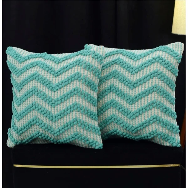 Cotton Handcrafted Pit Loom Cushion Cover 16x16 Inch Pack of 2 (Sea Green)