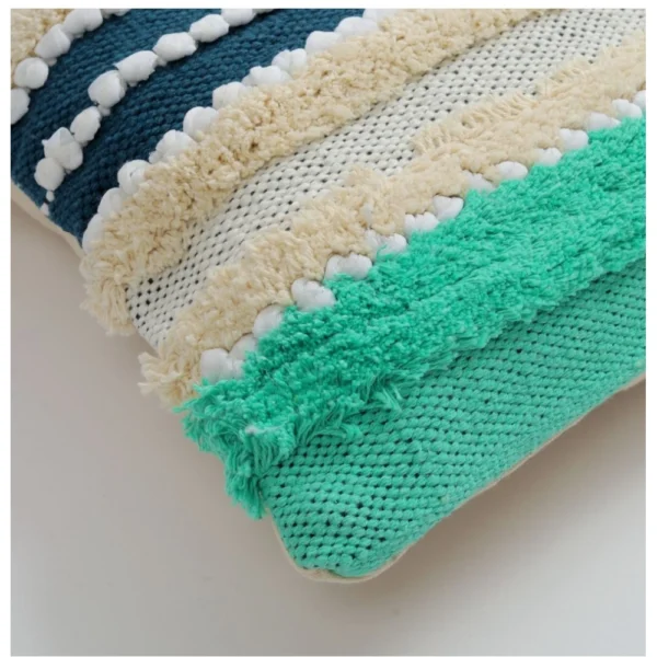 Cotton Striped Handcrafted Pit Loom Cushion Cover 16x16 Inch Pack of 2 (Green Cream) - Image 2