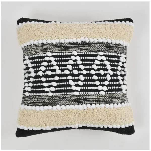 Cotton Diamond Handcrafted Pit Loom Cushion Cover 16x16 Inch Pack of 2 (Black Cream) - Image 4