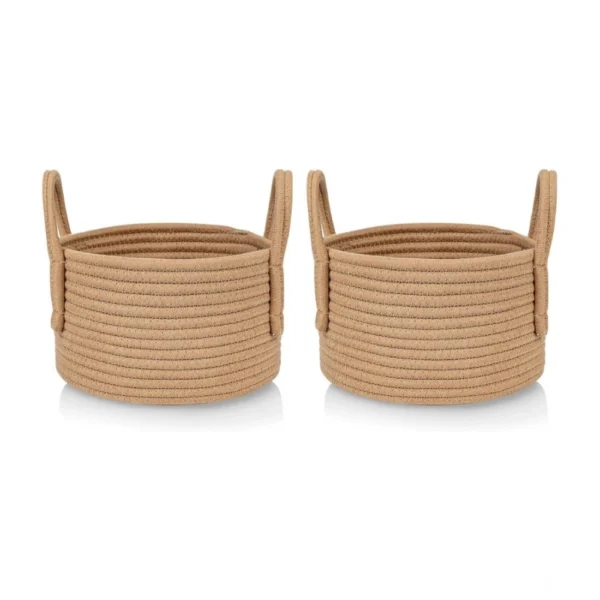 Cotton Round Storage Rope Woven Baskets Pack of 2 (Beige) - Image 3