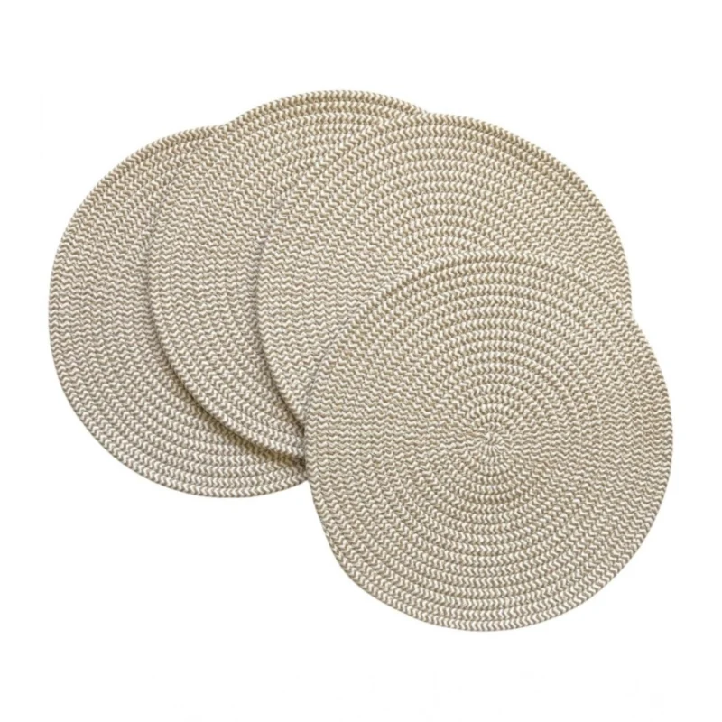 Cotton Dining Table Round Placemat Mats Set of 4 (Beige White)
