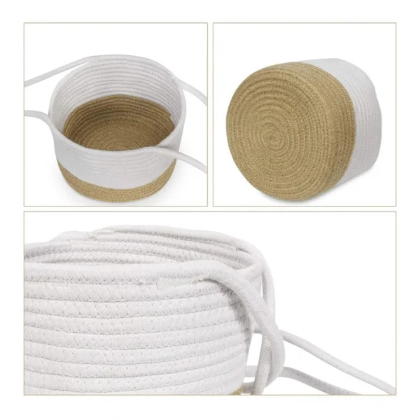 Cotton Hanging Planter Flower Basket Pack of 1 (Beige White) - Image 3