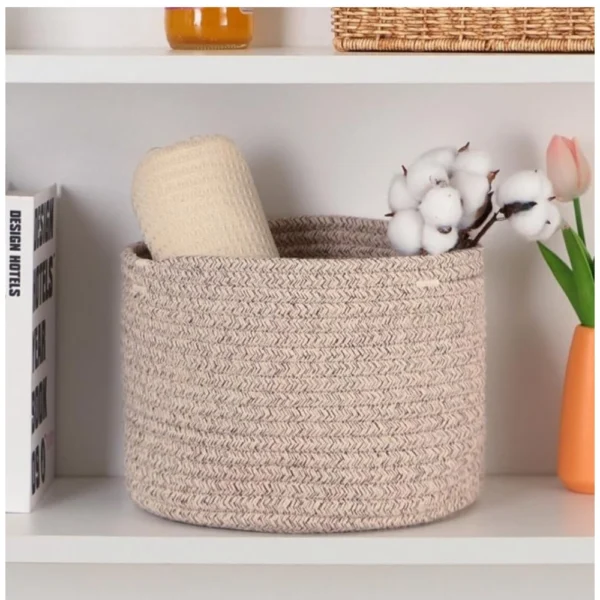 Cotton Round Small Storage Basket 9x7 Inch Pack of 1 (Brown) - Image 3