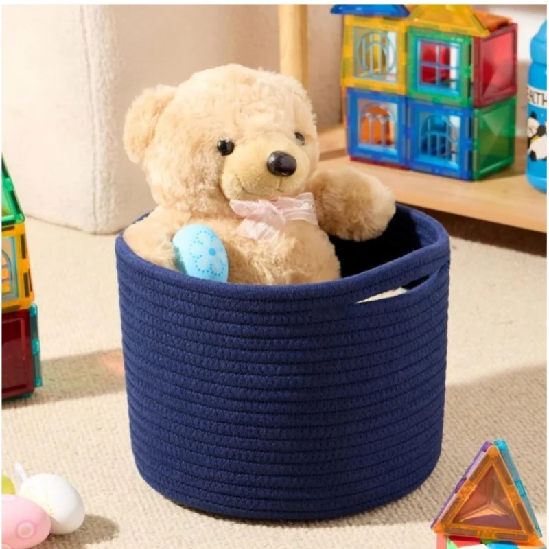 Alternative view of Cotton Round Small Storage Basket 9x7 Inch Pack of 1 (Blue)