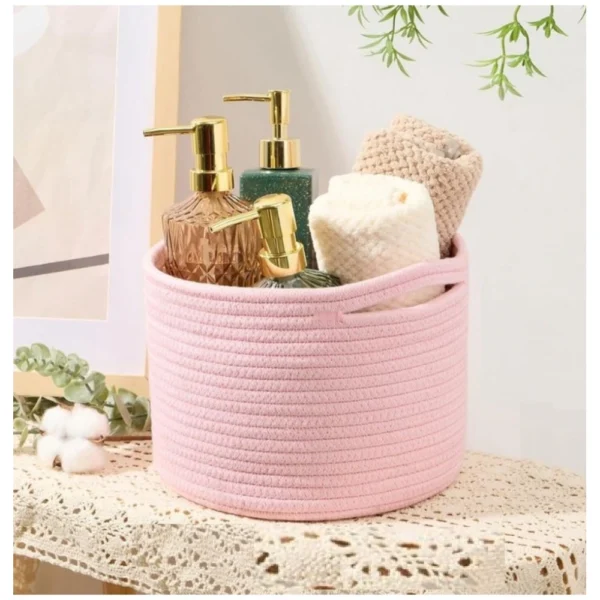 Cotton Round Small Storage Basket 9x7 Inch Pack of 1 (Baby Pink) - Image 4