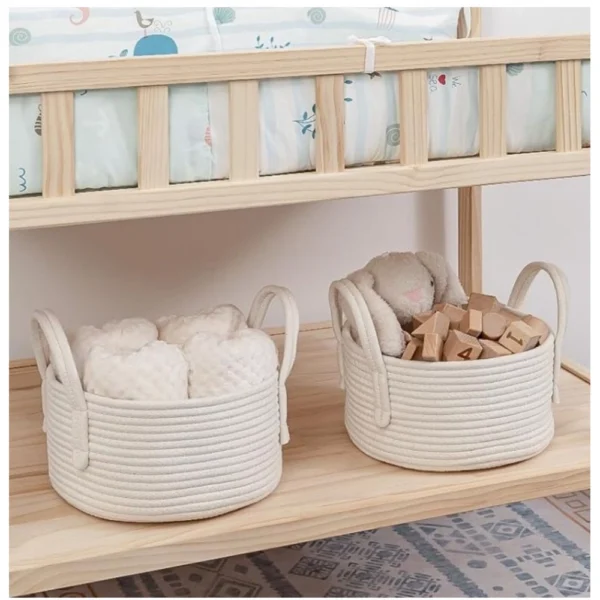Cotton Round Storage Rope Woven Baskets Pack of 2 (White) - Image 2