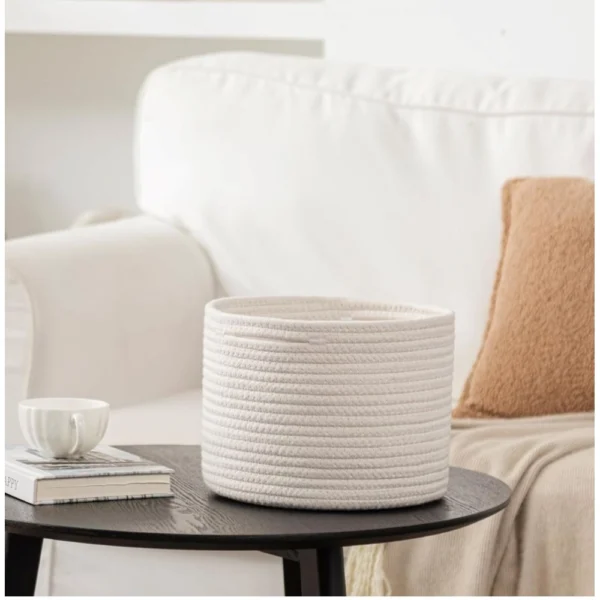 Cotton Storage Rope Woven Baskets 9x7 Inch Pack of 1 (White) - Image 2